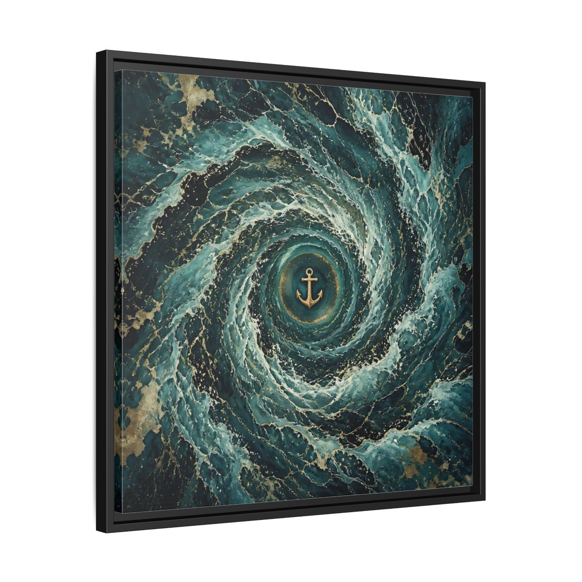 Side Mockup 31. Nature Anchor Teal Gold Anchor shown as stretched canvas wall art