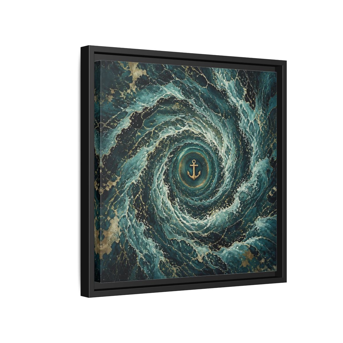 Side Mockup 15. Nature Anchor Teal Gold Anchor shown as stretched canvas wall art