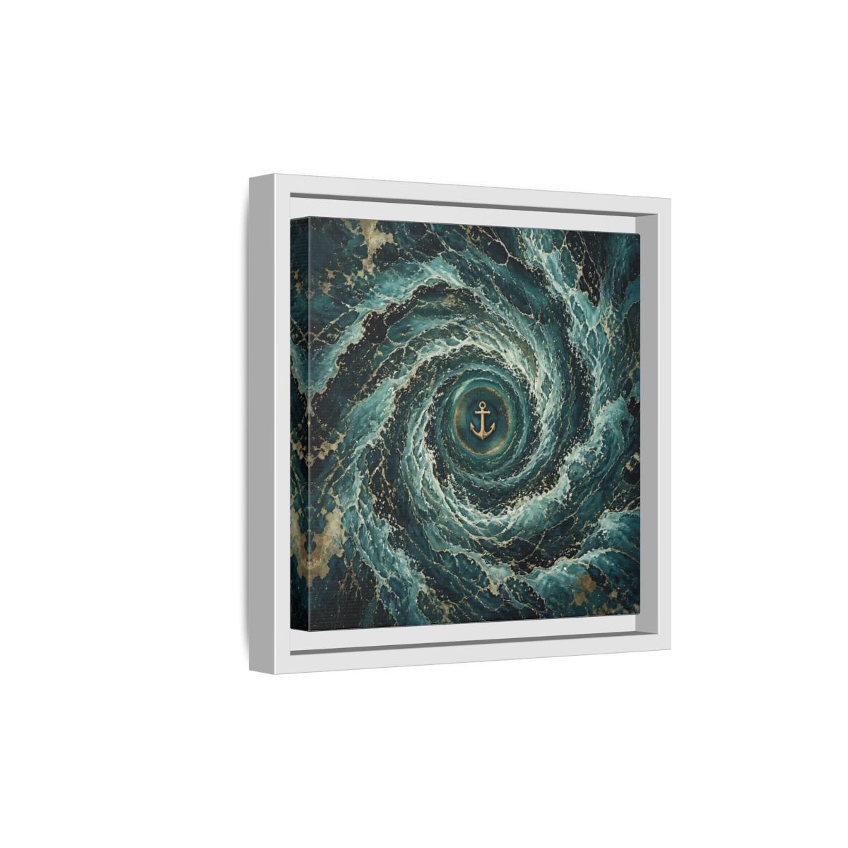 Side Mockup 19. Nature Anchor Teal Gold Anchor shown as stretched canvas wall art
