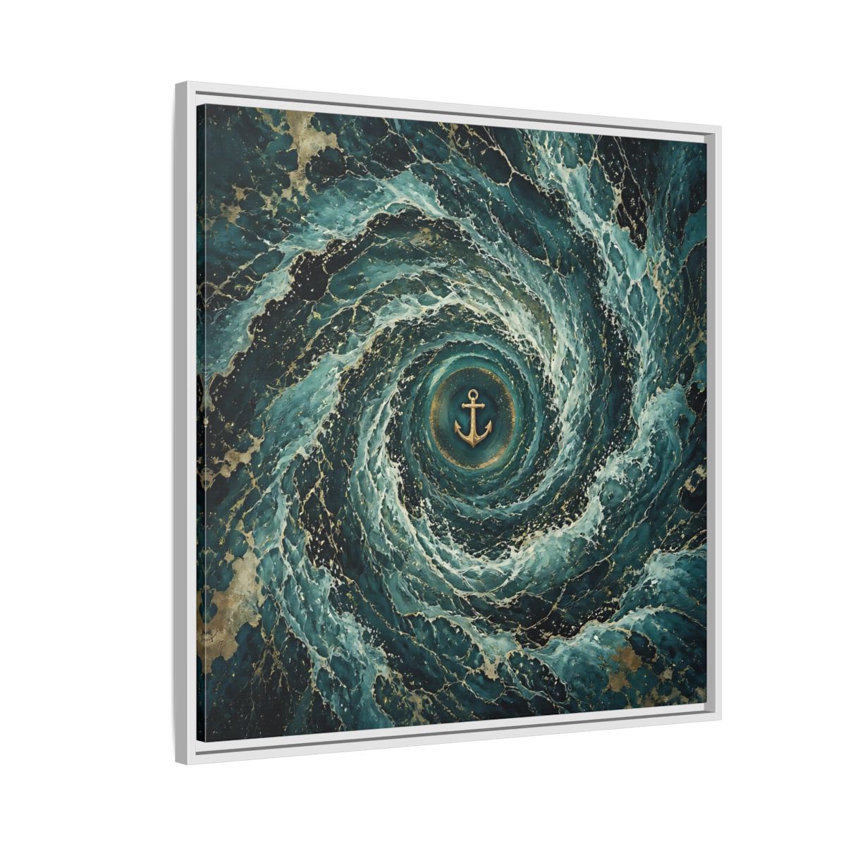 Side Mockup 7. Nature Anchor Teal Gold Anchor shown as stretched canvas wall art