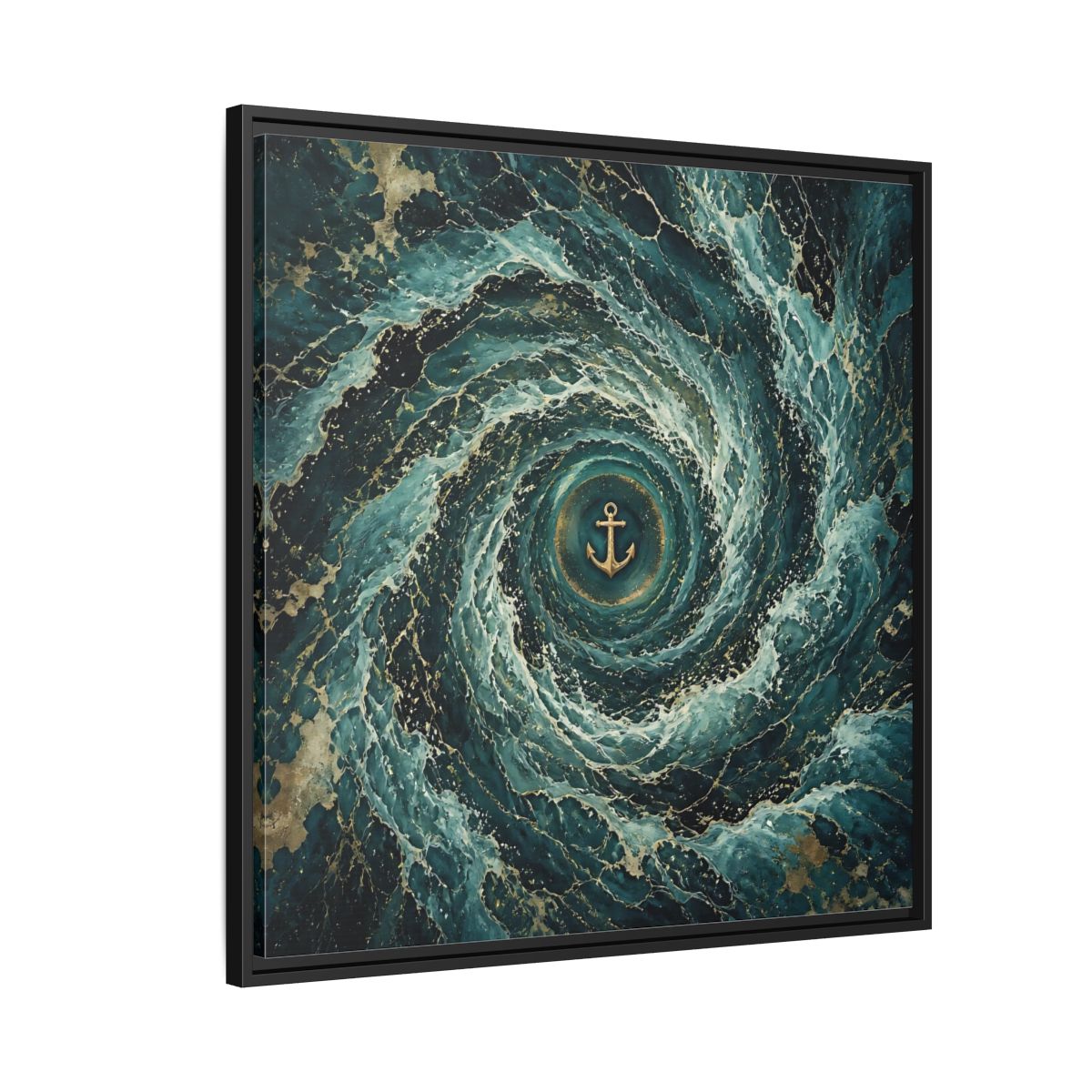 Side Mockup 9. Nature Anchor Teal Gold Anchor shown as stretched canvas wall art