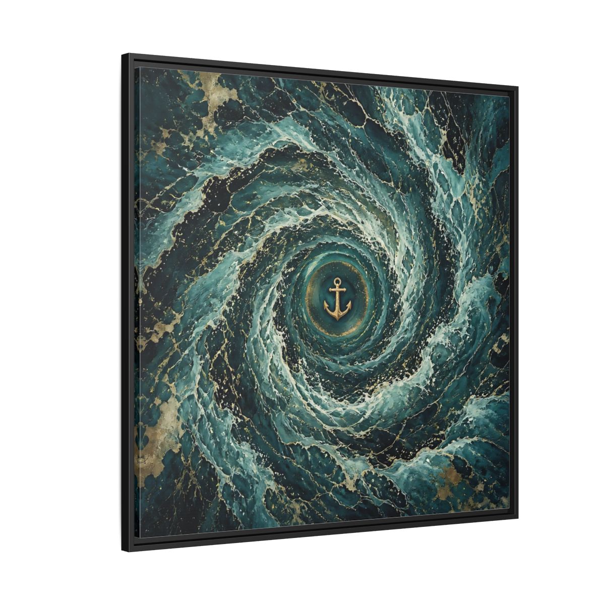 Side Mockup 6. Nature Anchor Teal Gold Anchor shown as stretched canvas wall art