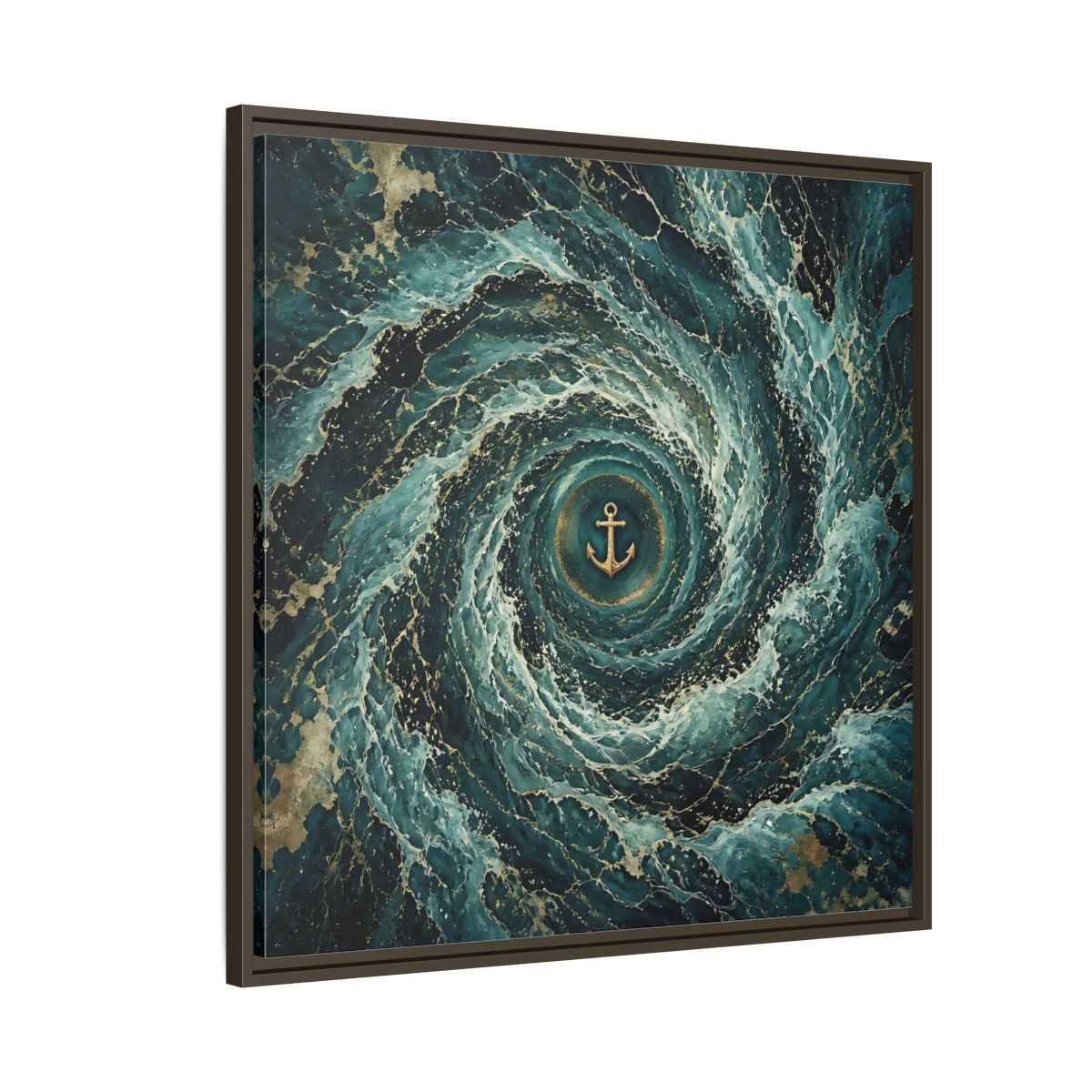 Side Mockup 8. Nature Anchor Teal Gold Anchor shown as stretched canvas wall art