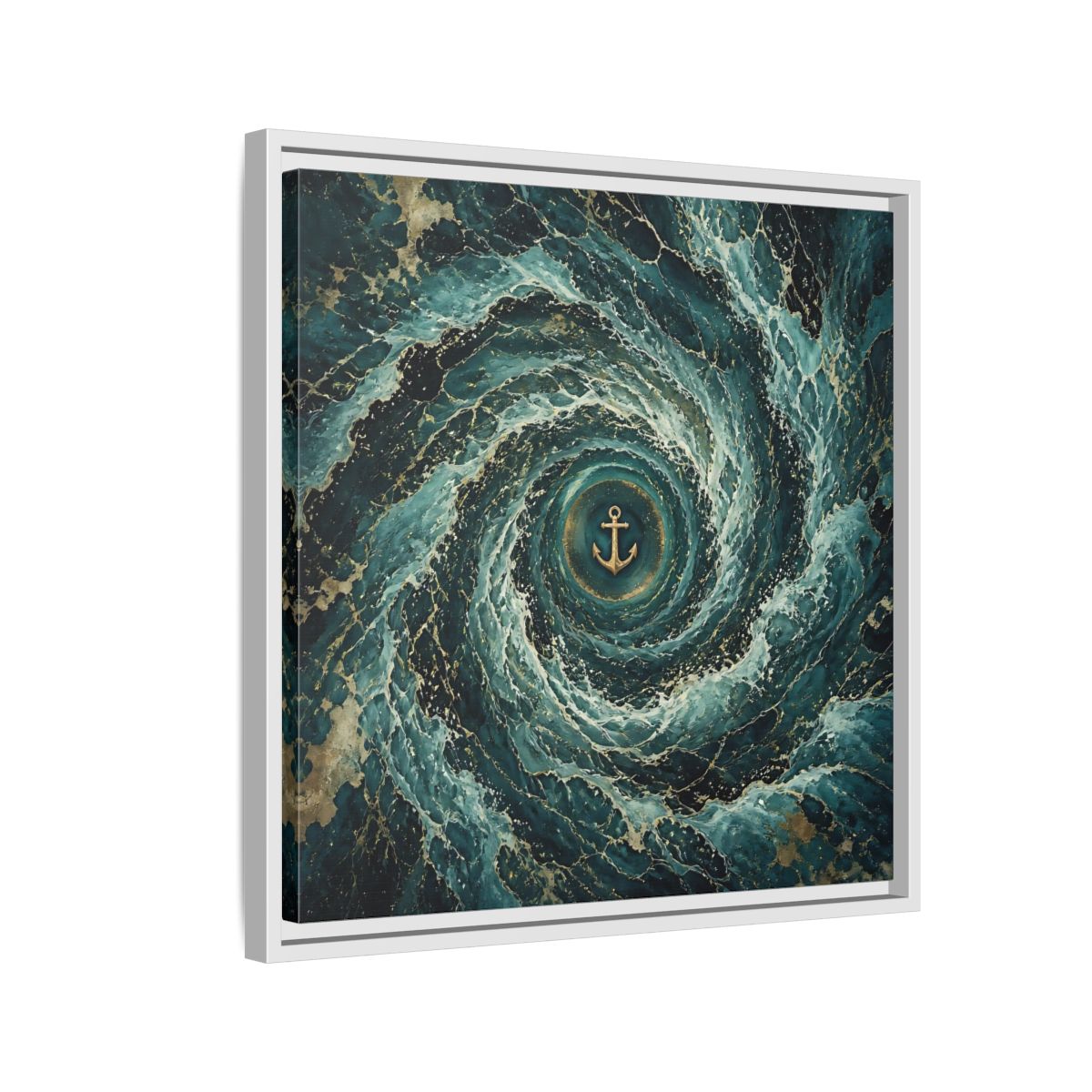 Side Mockup 10. Nature Anchor Teal Gold Anchor shown as stretched canvas wall art