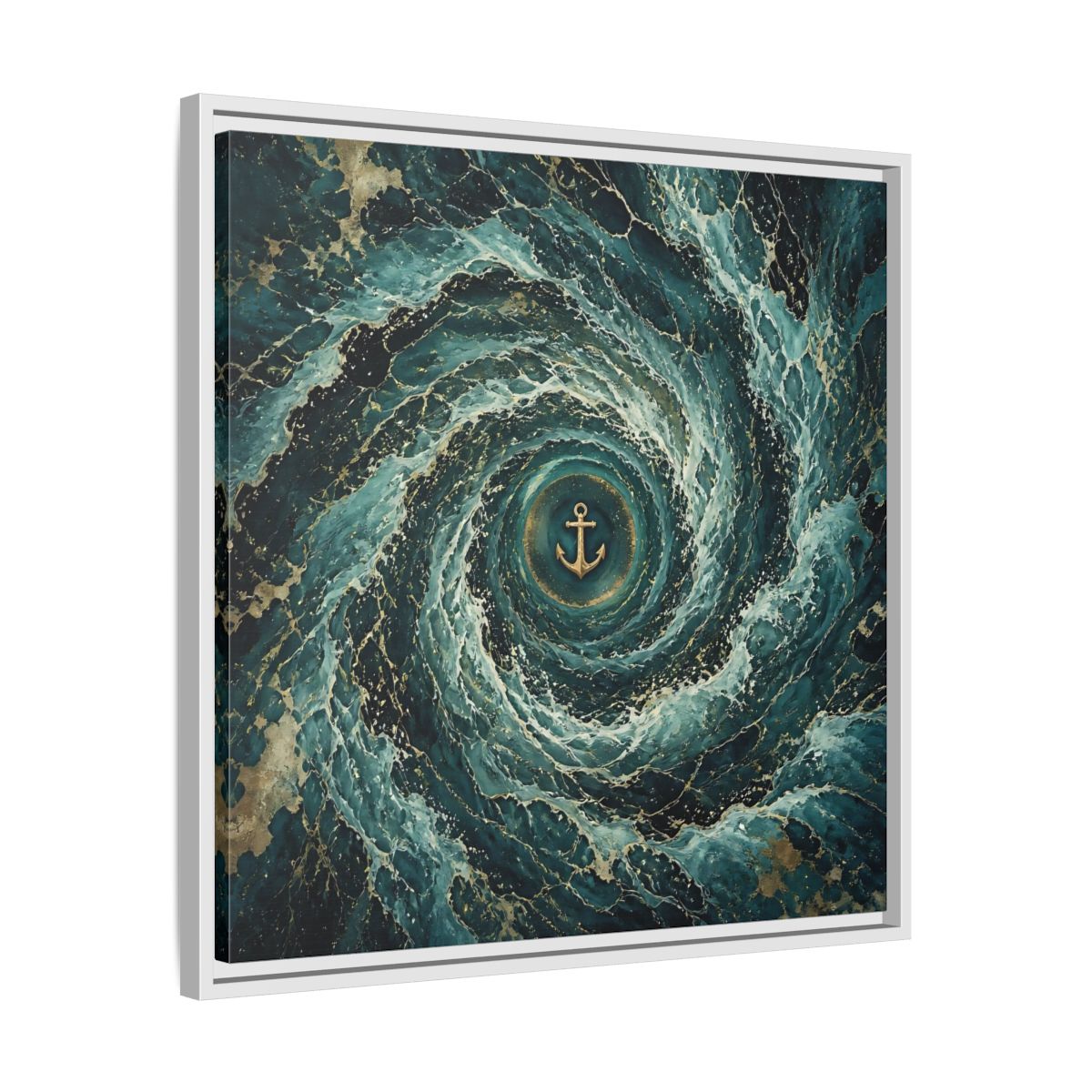 Side Mockup 26. Nature Anchor Teal Gold Anchor shown as stretched canvas wall art