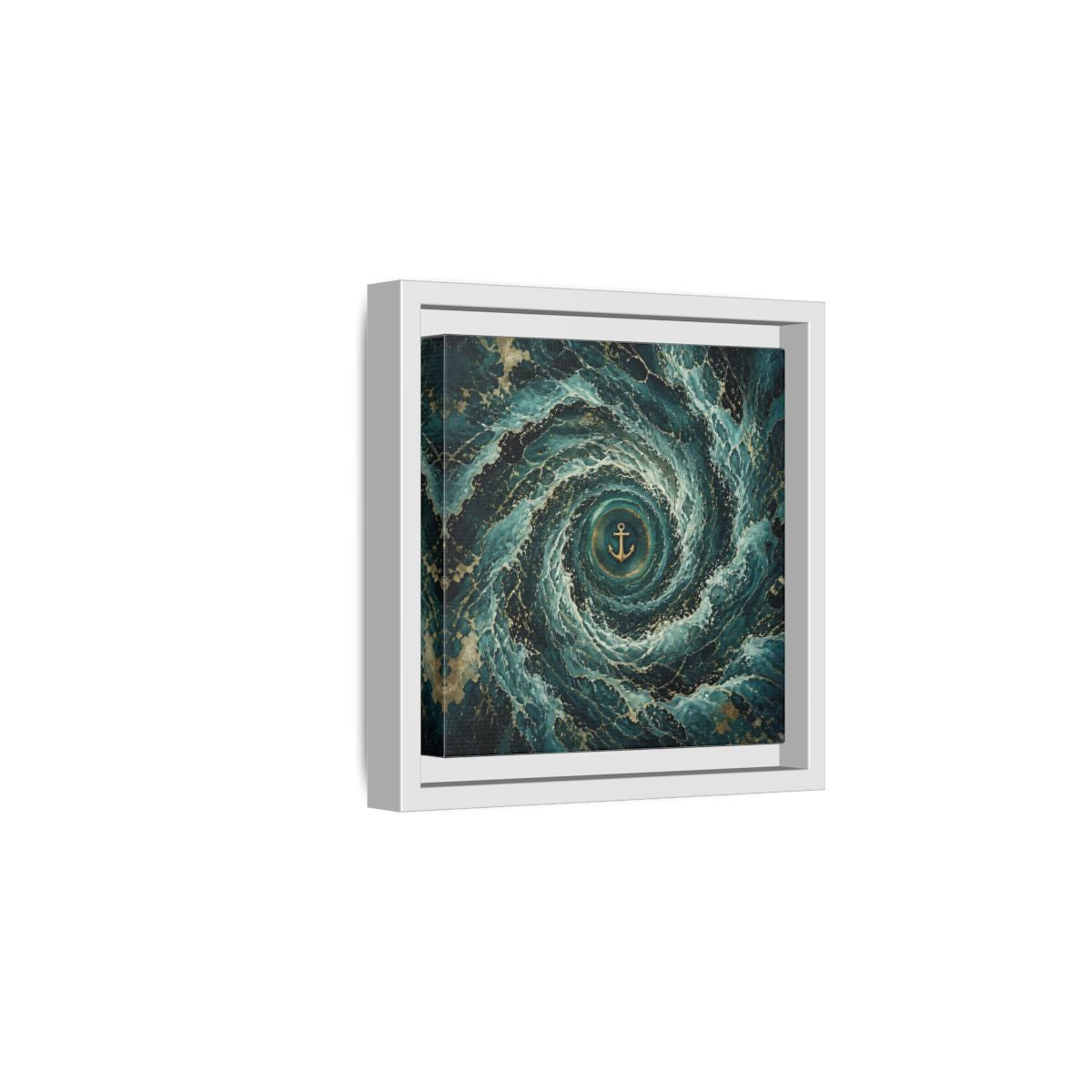 Side Mockup 1. Nature Anchor Teal Gold Anchor shown as stretched canvas wall art