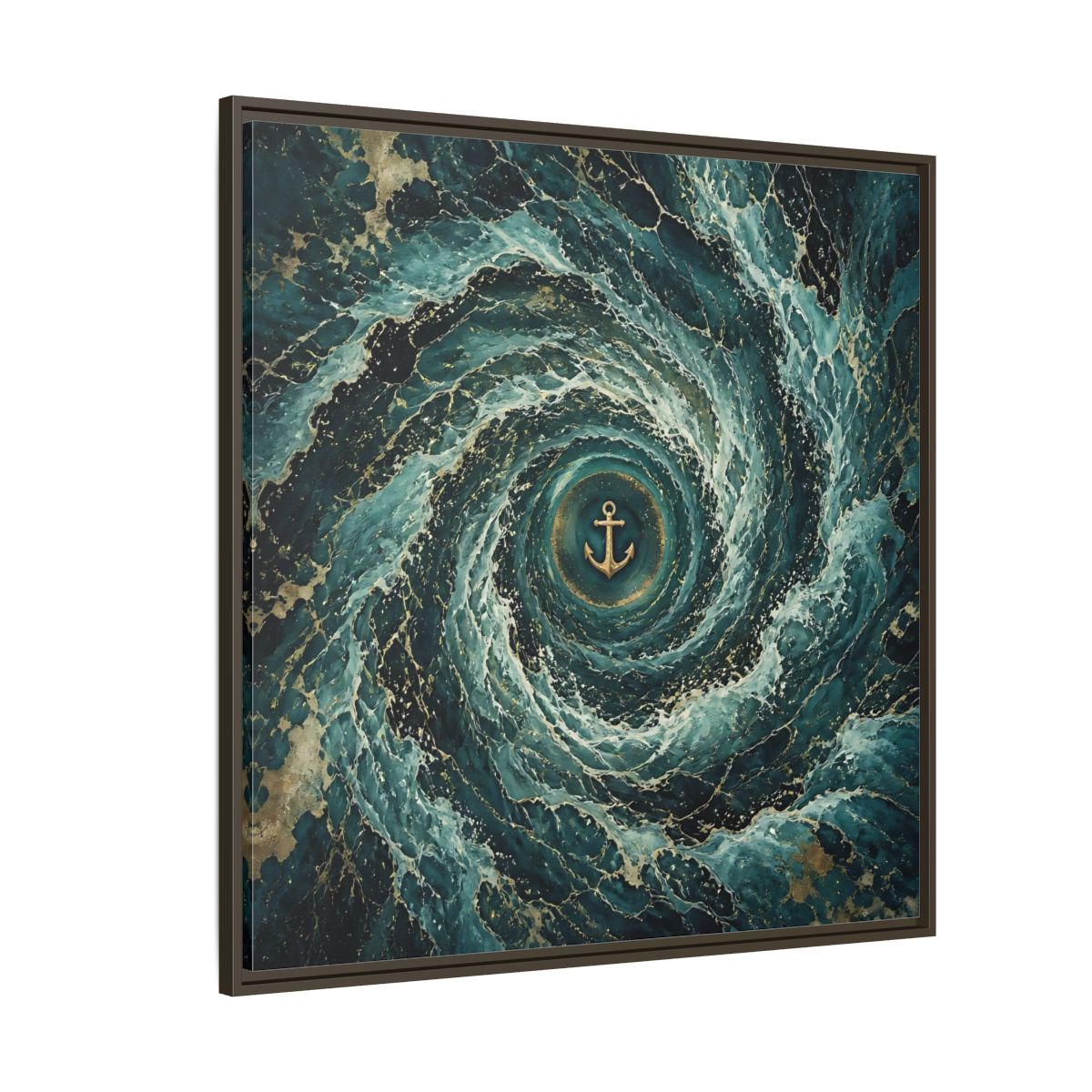 Side Mockup 5. Nature Anchor Teal Gold Anchor shown as stretched canvas wall art