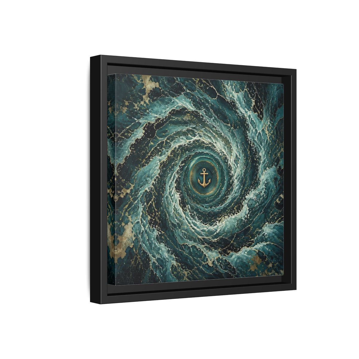 Side Mockup 18. Nature Anchor Teal Gold Anchor shown as stretched canvas wall art