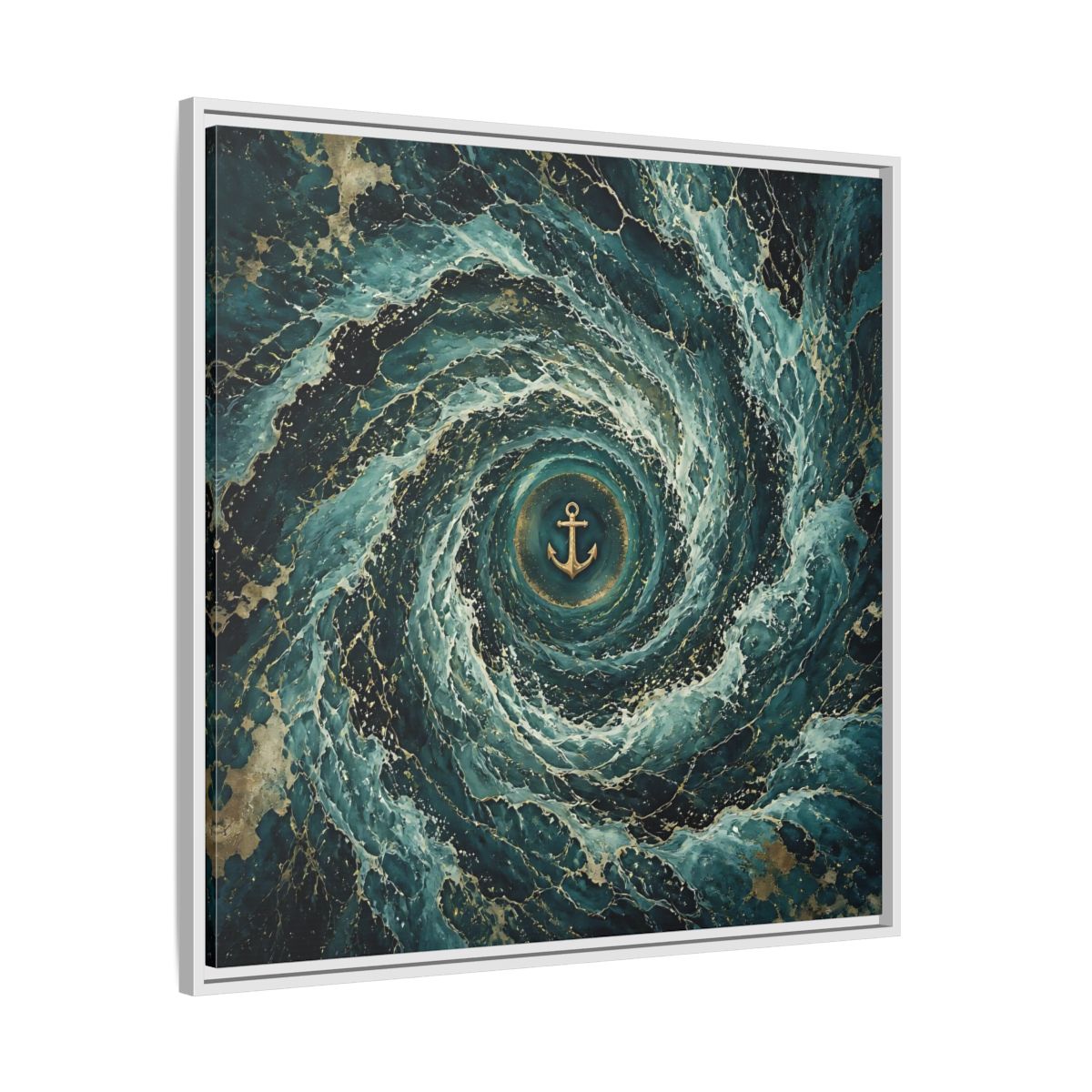Side Mockup 25. Nature Anchor Teal Gold Anchor shown as stretched canvas wall art