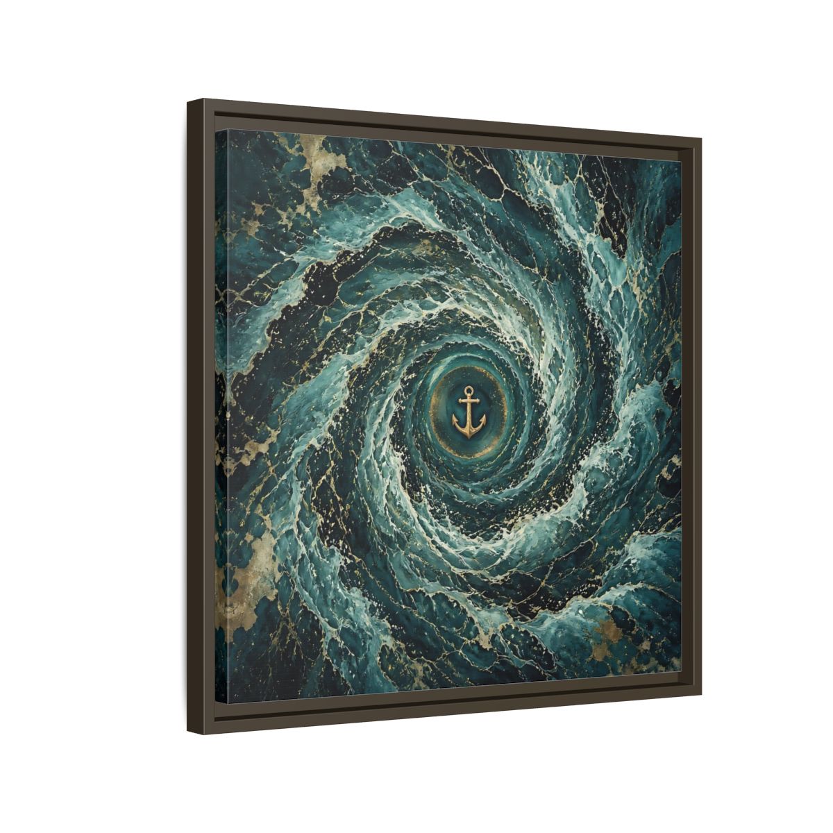 Side Mockup 11. Nature Anchor Teal Gold Anchor shown as stretched canvas wall art
