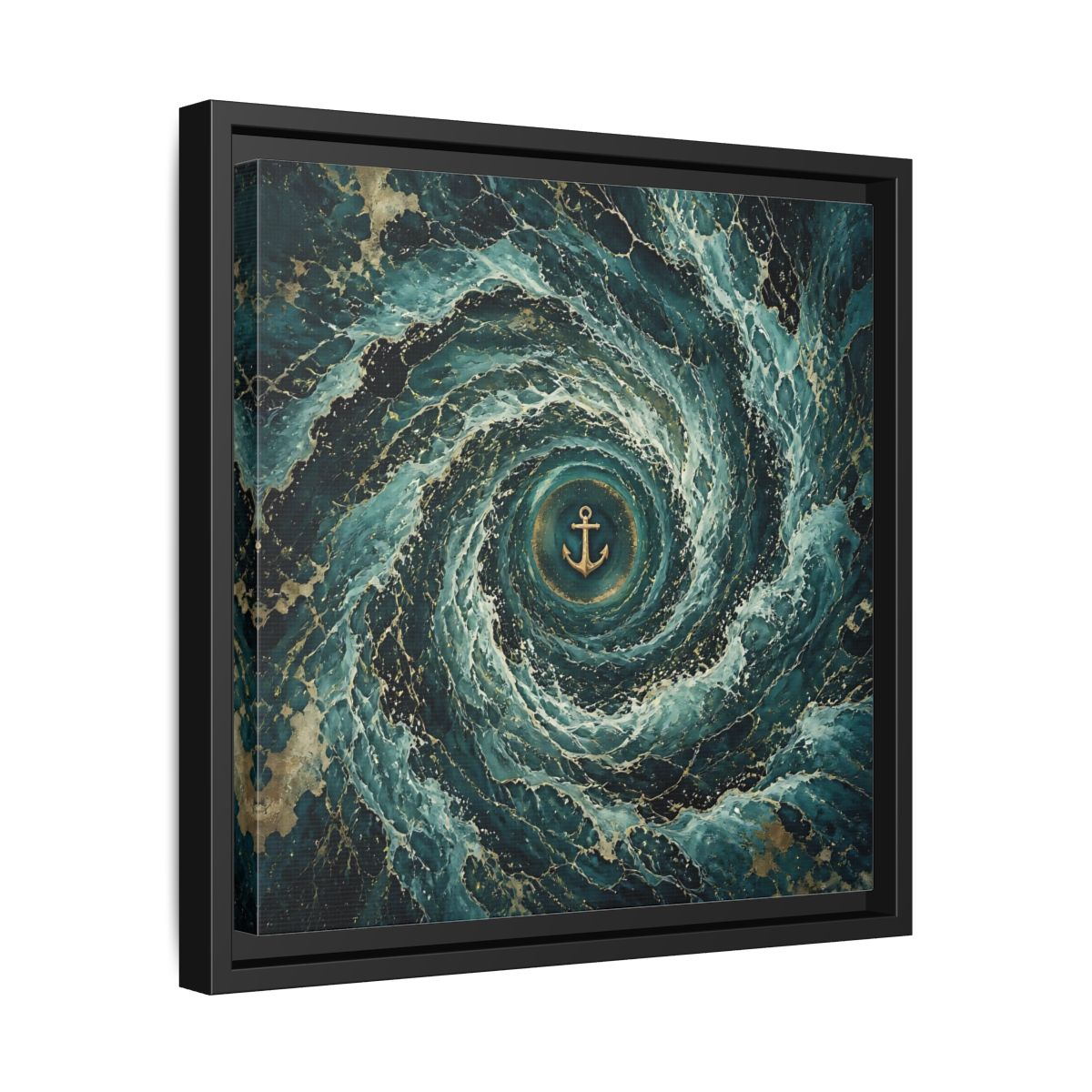 Side Mockup 32. Nature Anchor Teal Gold Anchor shown as stretched canvas wall art