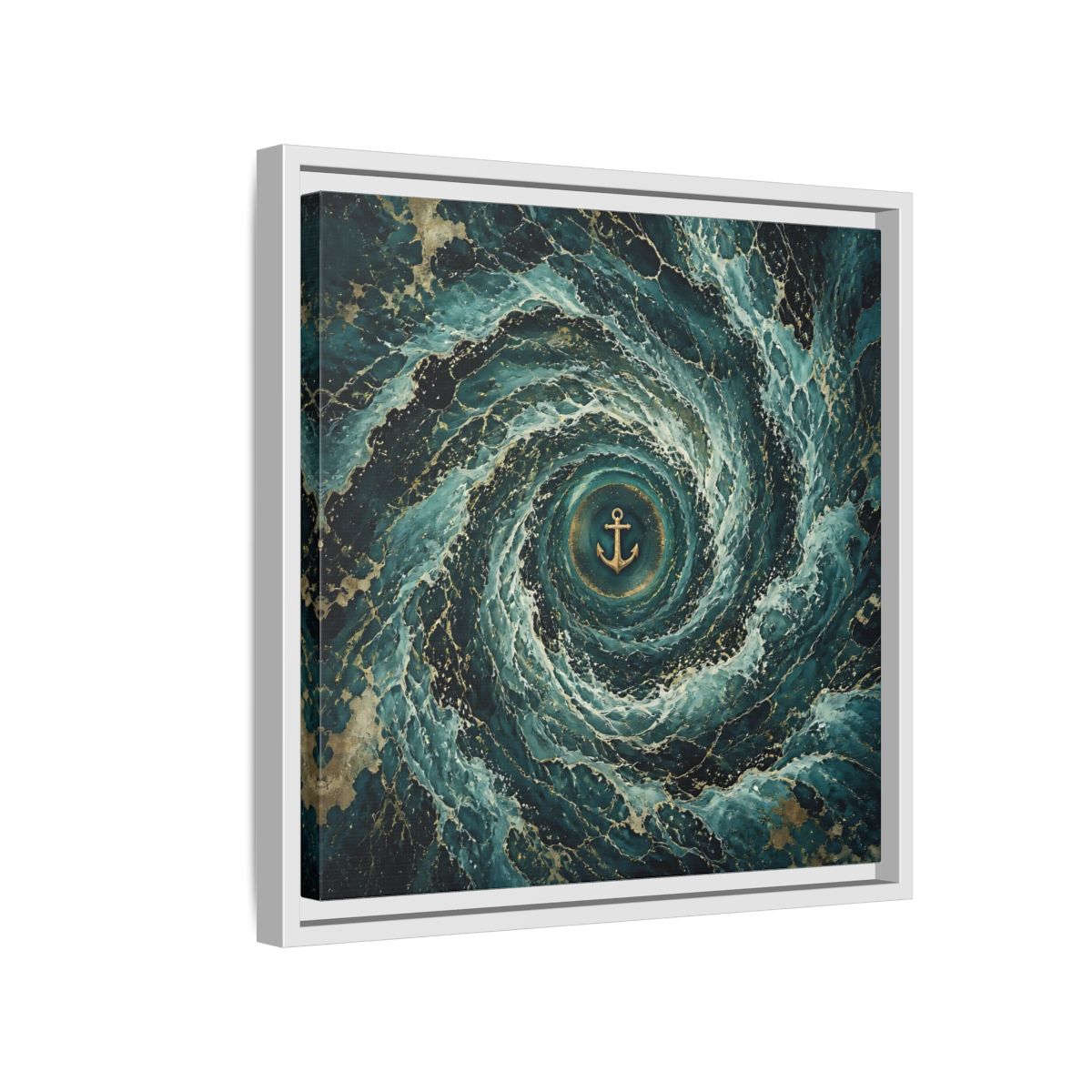 Side Mockup 13. Nature Anchor Teal Gold Anchor shown as stretched canvas wall art