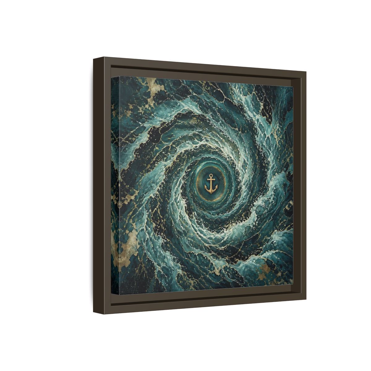 Side Mockup 17. Nature Anchor Teal Gold Anchor shown as stretched canvas wall art