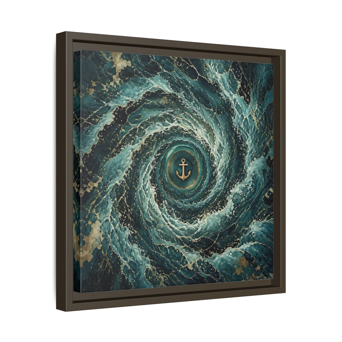 Side Mockup 29. Nature Anchor Teal Gold Anchor shown as stretched canvas wall art
