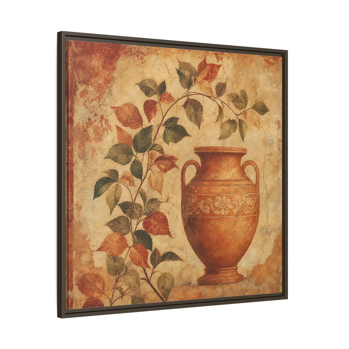 Main Mockup. Nature Ancient Vase Terracotta And Green shown as stretched canvas wall art