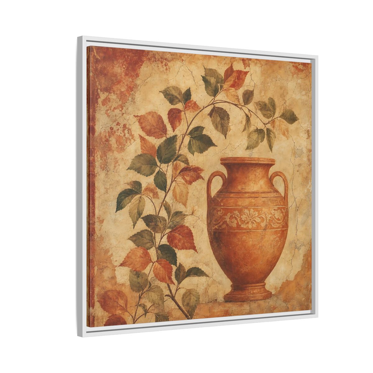 Side Mockup 7. Nature Ancient Vase Terracotta And Green shown as stretched canvas wall art
