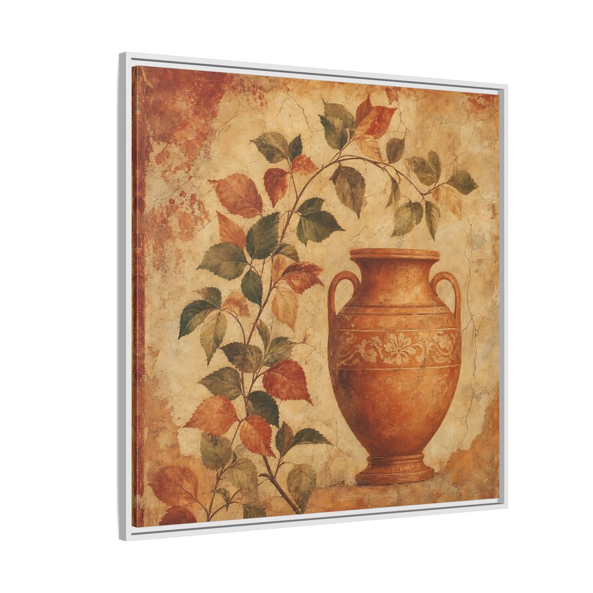 Side Mockup 4. Nature Ancient Vase Terracotta And Green shown as stretched canvas wall art