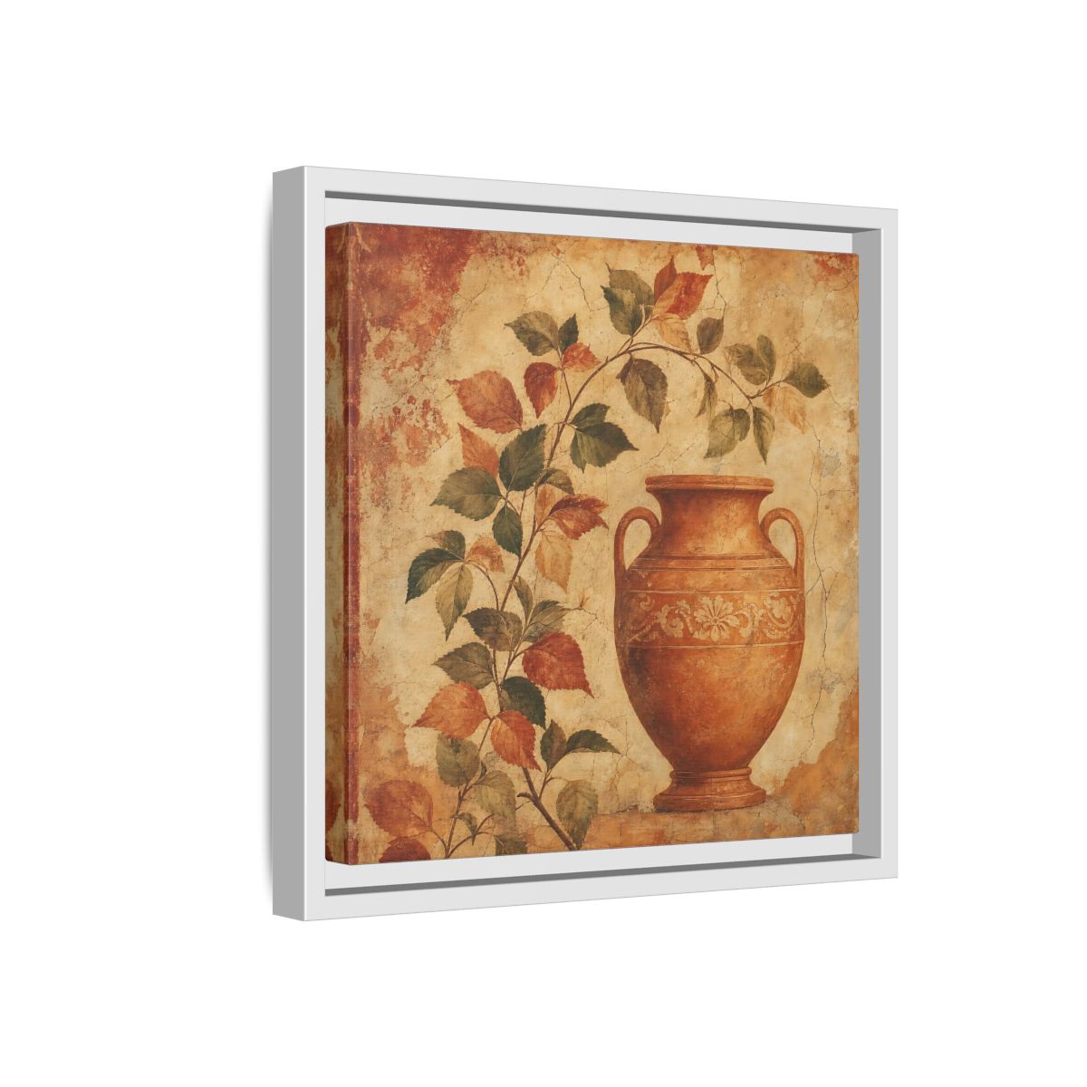 Side Mockup 16. Nature Ancient Vase Terracotta And Green shown as stretched canvas wall art