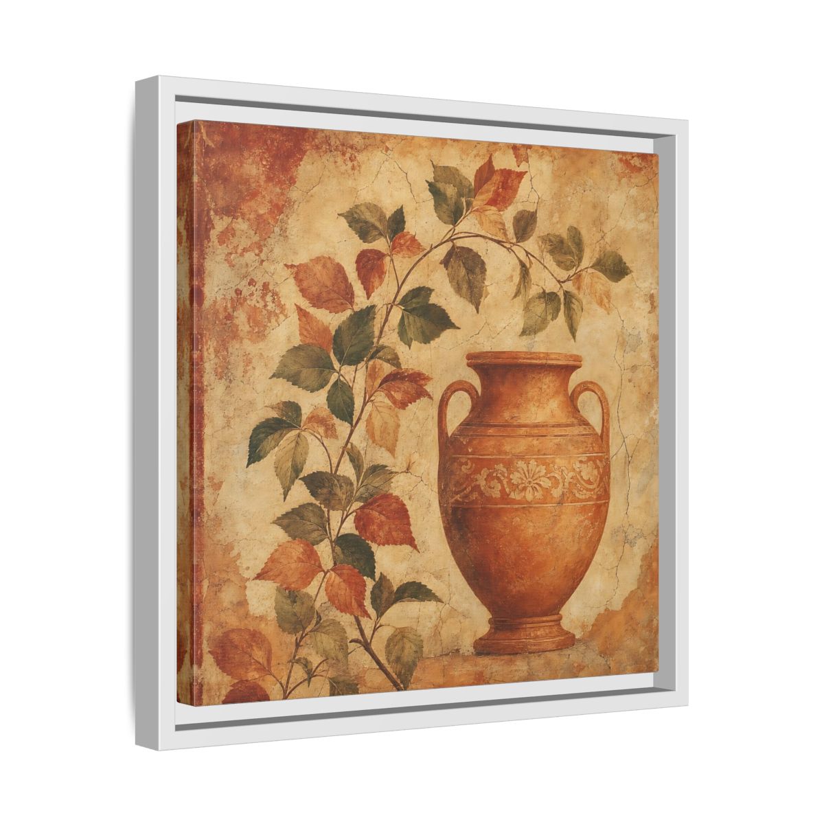 Side Mockup 28. Nature Ancient Vase Terracotta And Green shown as stretched canvas wall art
