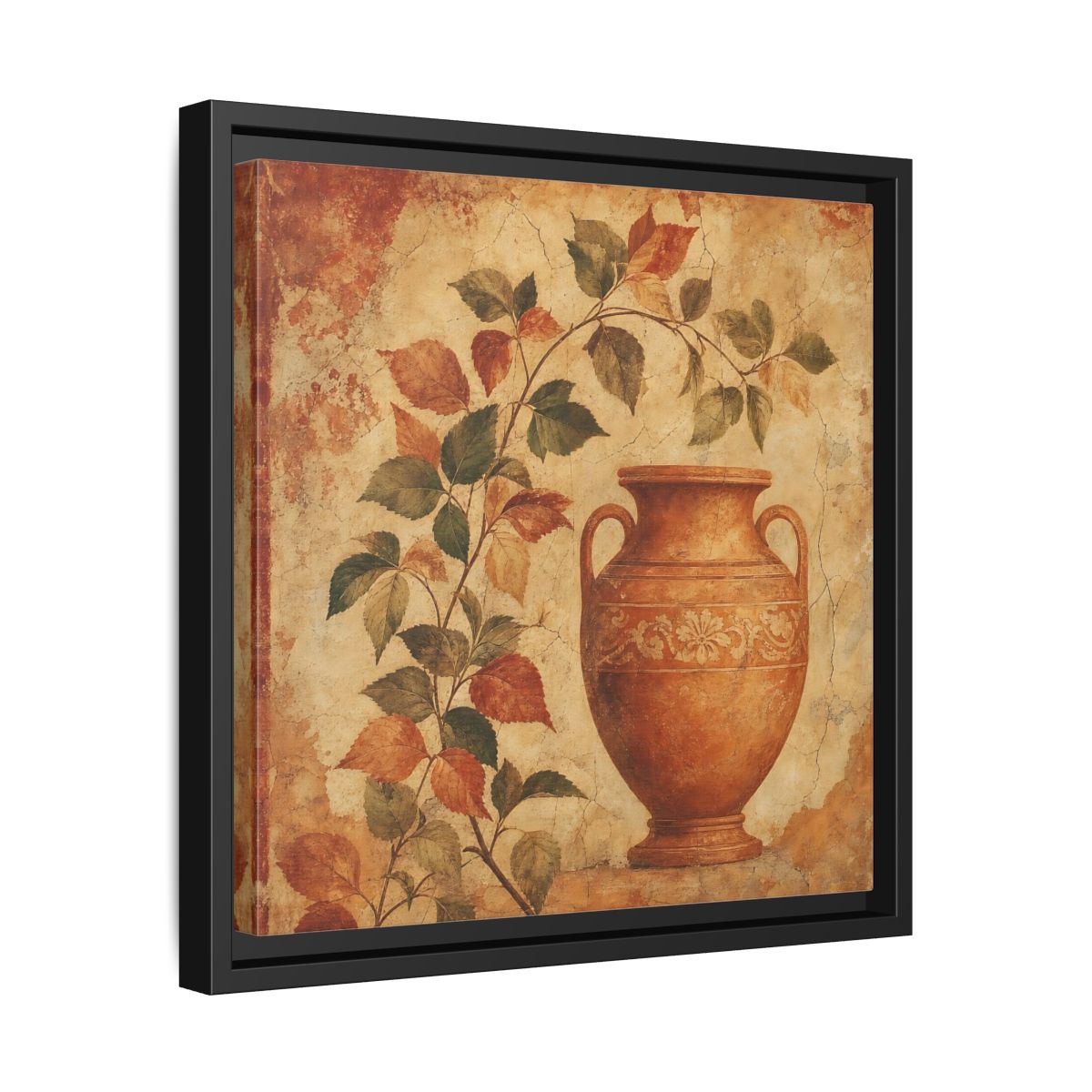 Side Mockup 32. Nature Ancient Vase Terracotta And Green shown as stretched canvas wall art