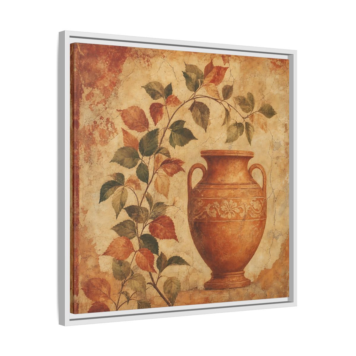 Side Mockup 26. Nature Ancient Vase Terracotta And Green shown as stretched canvas wall art