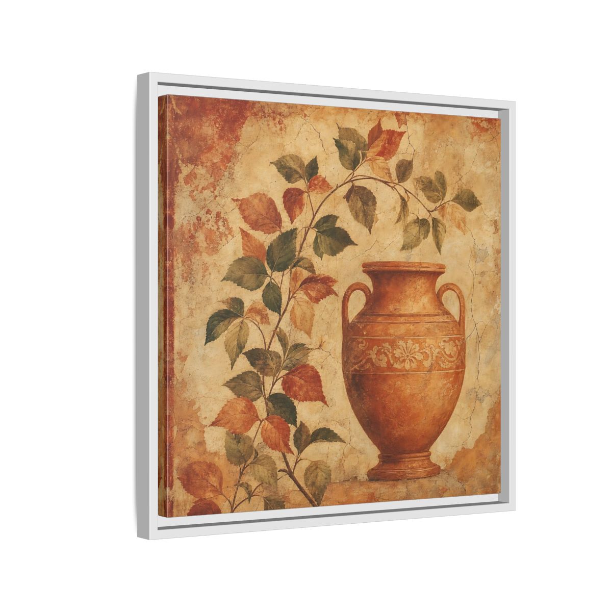 Side Mockup 10. Nature Ancient Vase Terracotta And Green shown as stretched canvas wall art