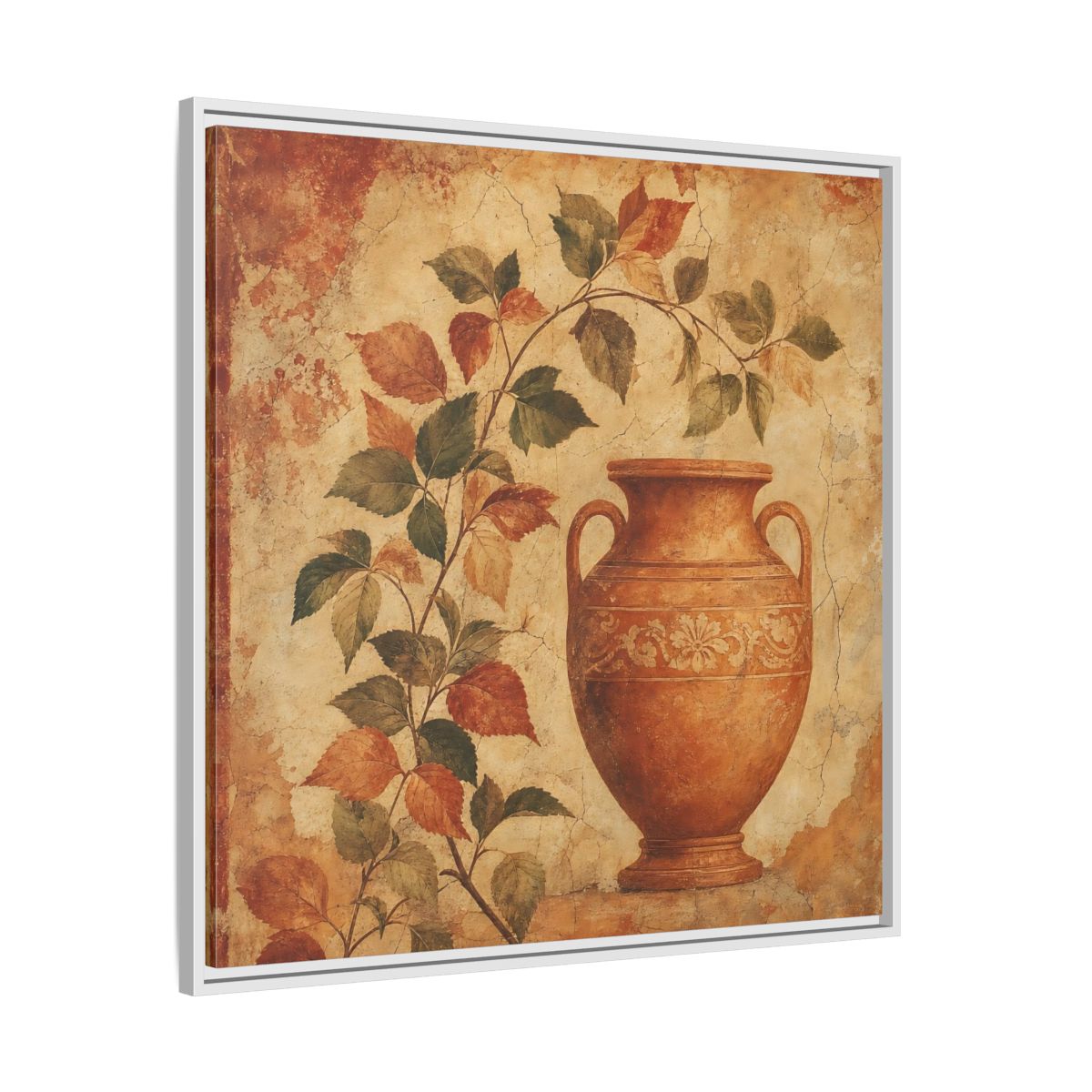 Side Mockup 25. Nature Ancient Vase Terracotta And Green shown as stretched canvas wall art