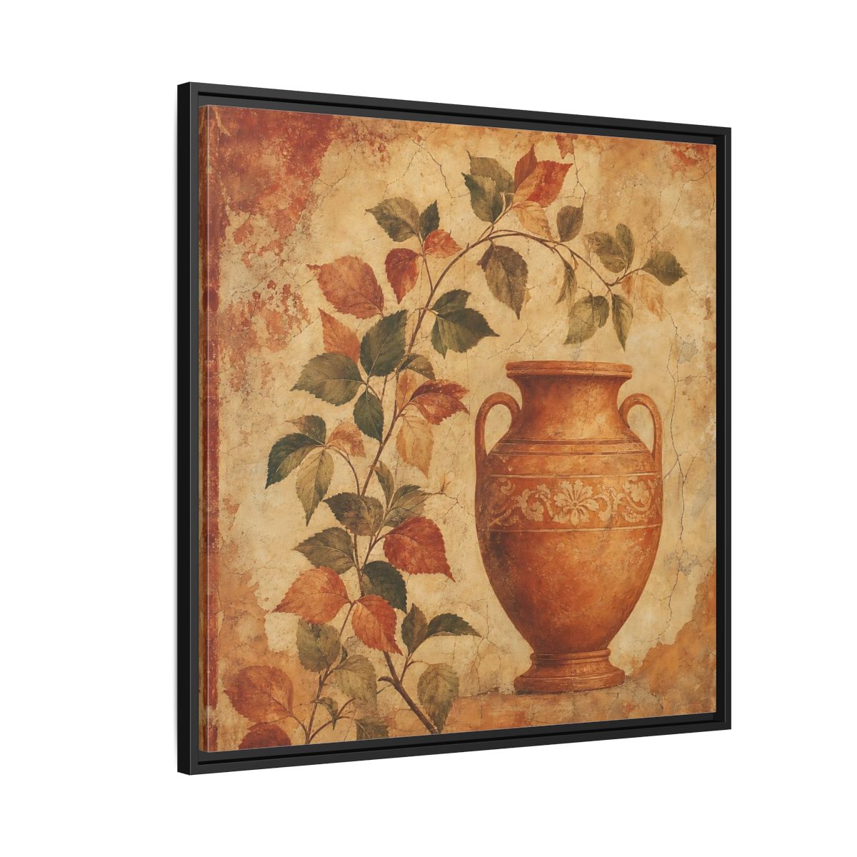 Side Mockup 9. Nature Ancient Vase Terracotta And Green shown as stretched canvas wall art