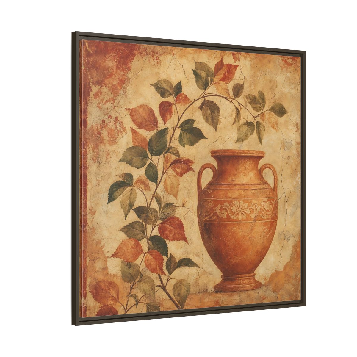 Side Mockup 5. Nature Ancient Vase Terracotta And Green shown as stretched canvas wall art