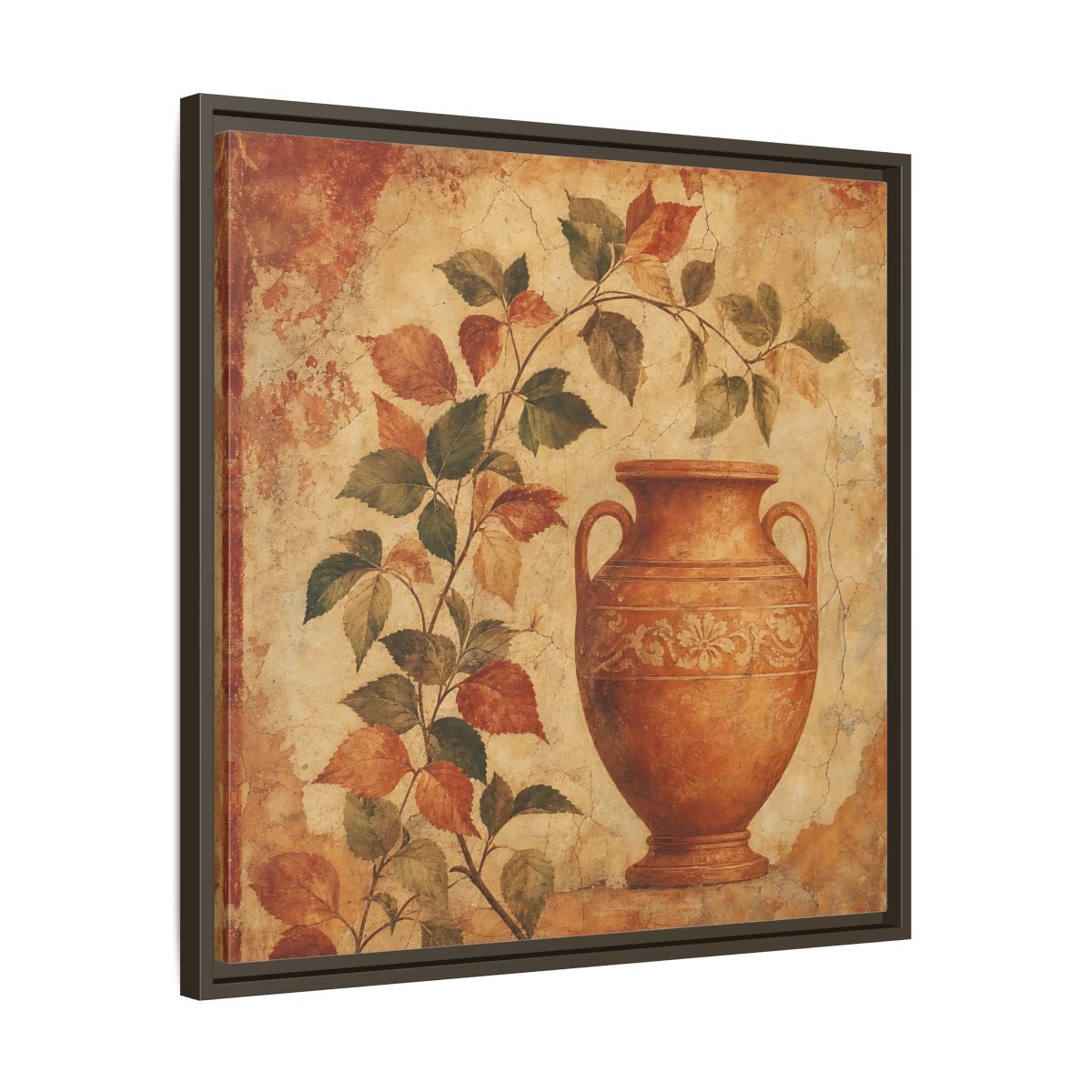 Side Mockup 27. Nature Ancient Vase Terracotta And Green shown as stretched canvas wall art