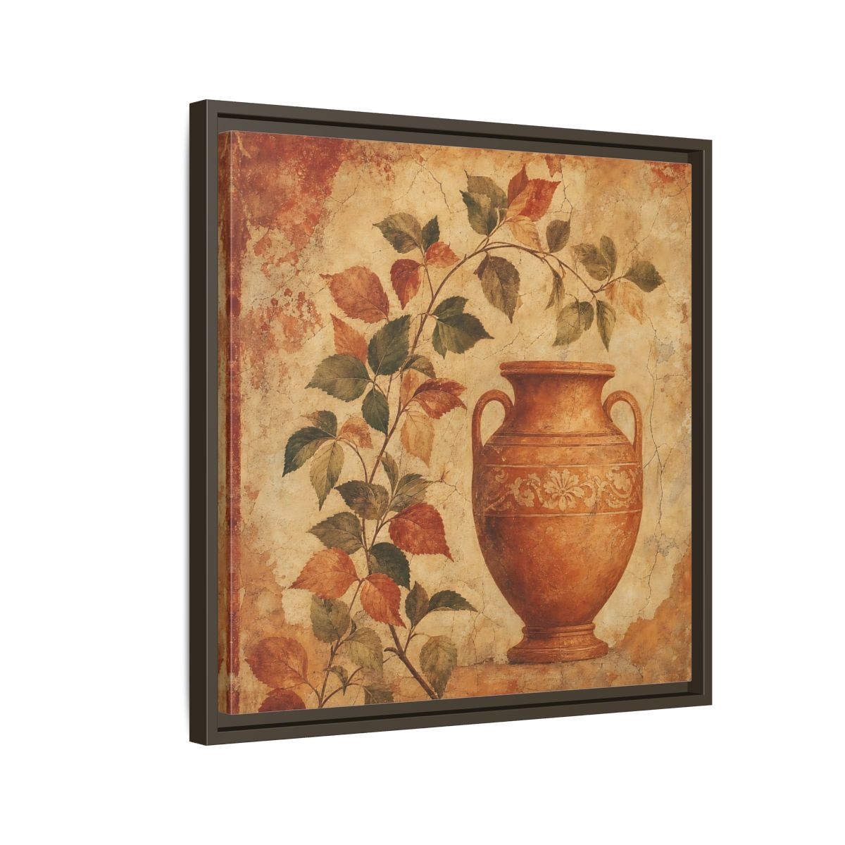 Side Mockup 11. Nature Ancient Vase Terracotta And Green shown as stretched canvas wall art
