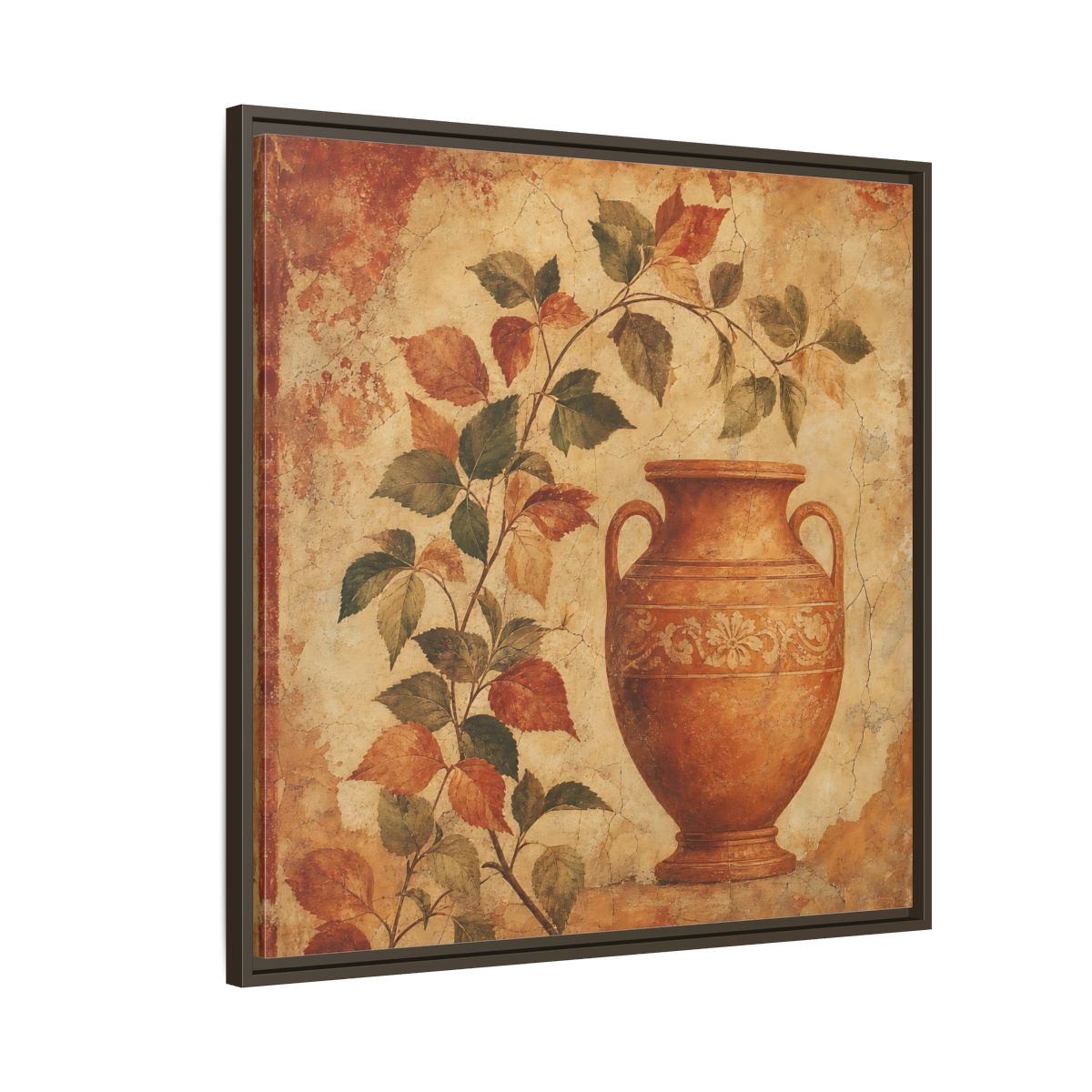 Side Mockup 8. Nature Ancient Vase Terracotta And Green shown as stretched canvas wall art