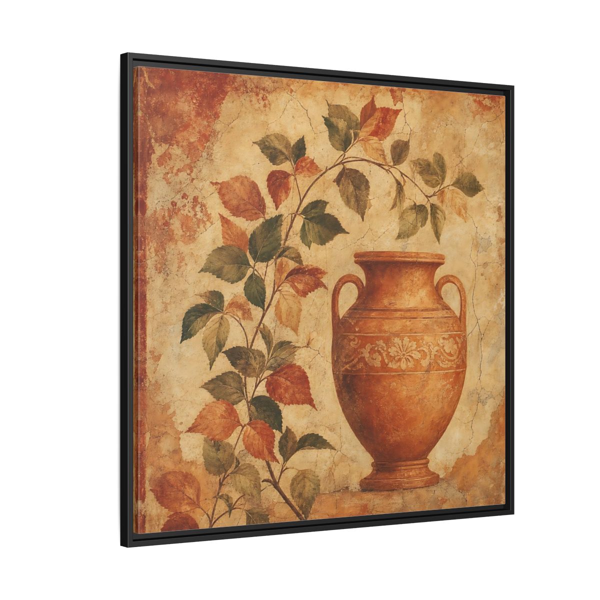 Side Mockup 6. Nature Ancient Vase Terracotta And Green shown as stretched canvas wall art