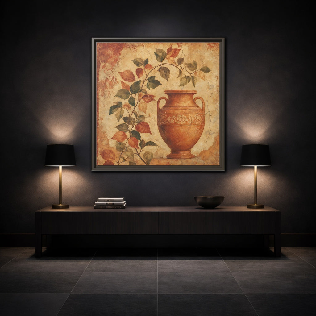 Mockup 3. Nature Ancient Vase Terracotta And Green shown as stretched canvas wall art