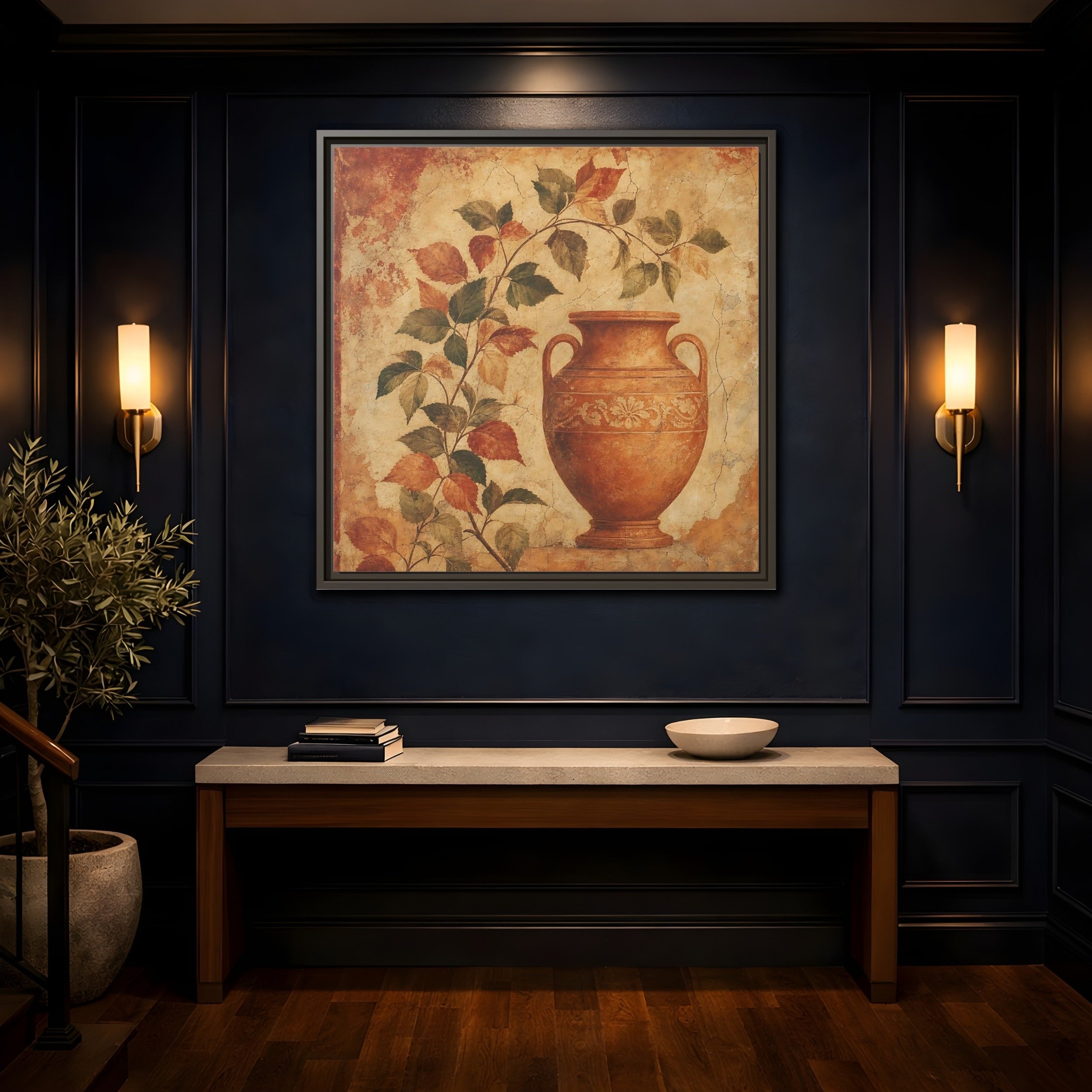 Mockup 4. Nature Ancient Vase Terracotta And Green shown as stretched canvas wall art