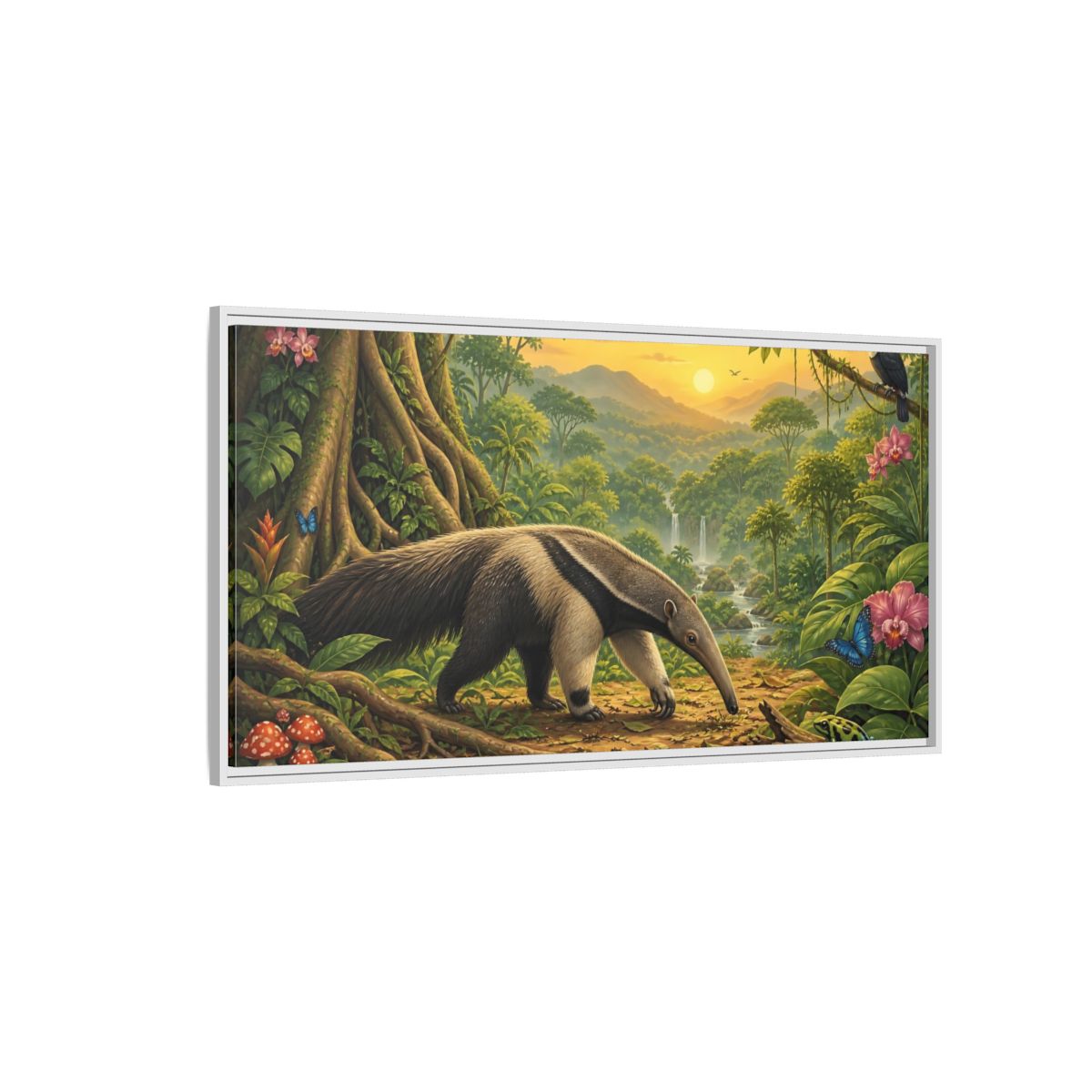 Side Mockup 3. Nature Anteater Rainforest Animals shown as stretched canvas wall art