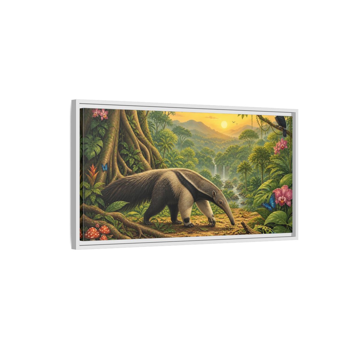 Side Mockup 1. Nature Anteater Rainforest Animals shown as stretched canvas wall art