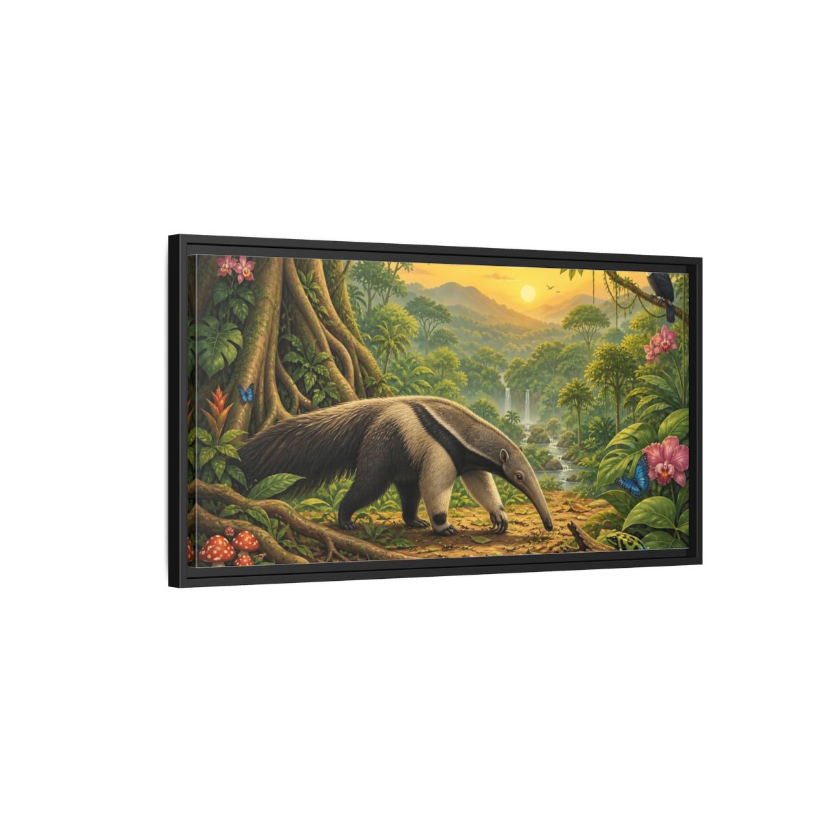 Side Mockup 2. Nature Anteater Rainforest Animals shown as stretched canvas wall art
