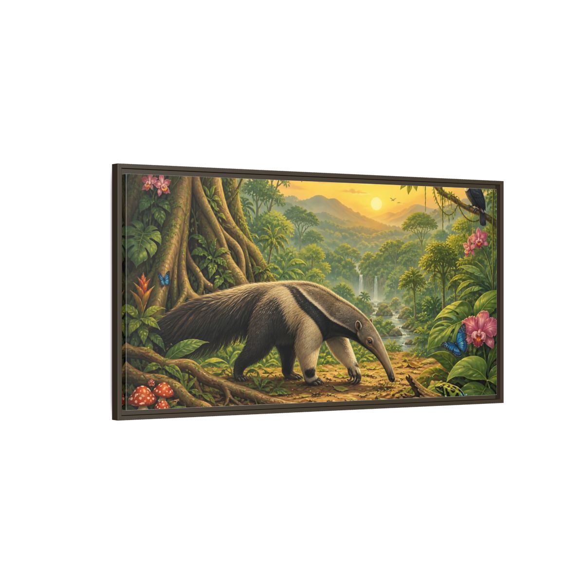 Side Mockup 4. Nature Anteater Rainforest Animals shown as stretched canvas wall art