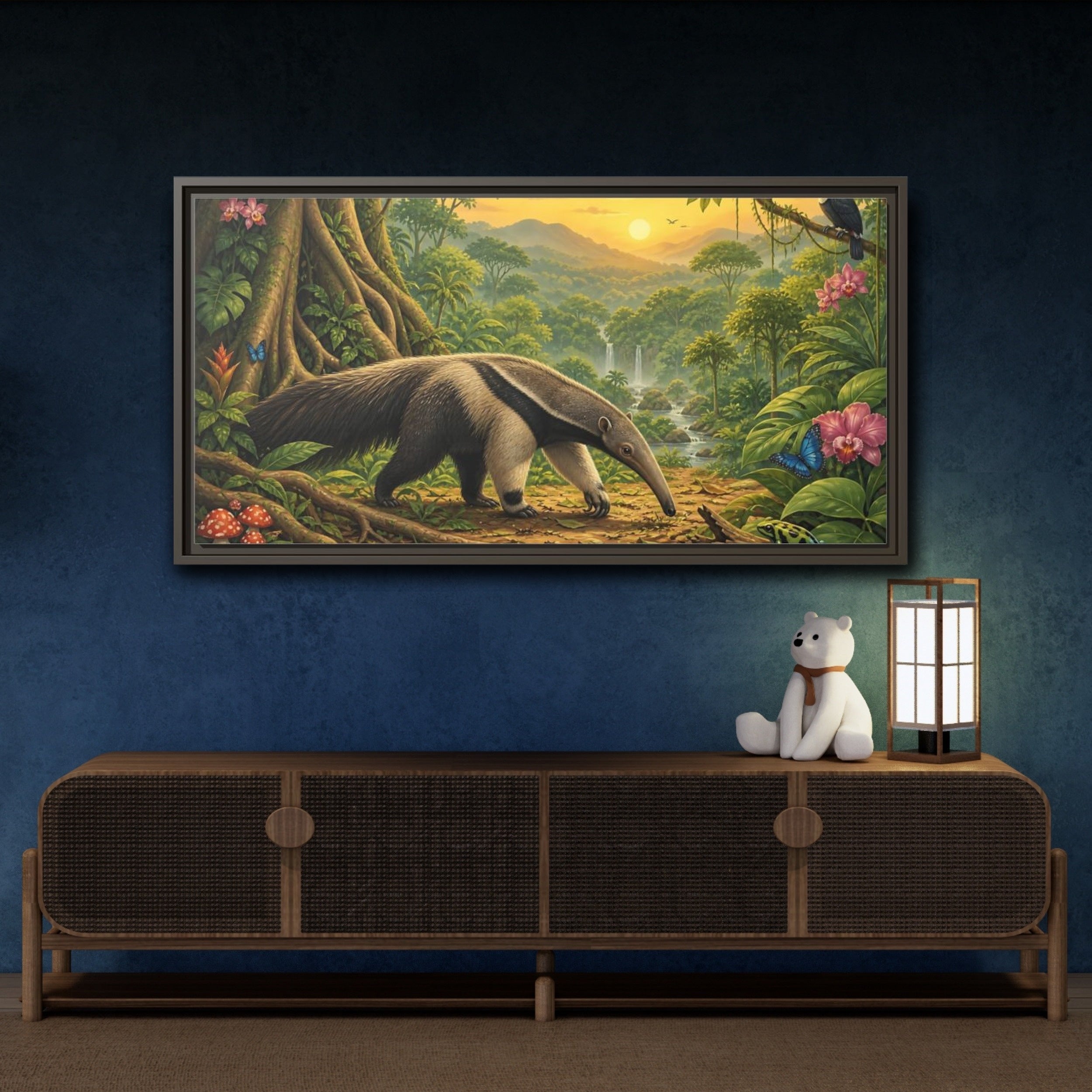 Mockup 4. Nature Anteater Rainforest Animals shown as stretched canvas wall art