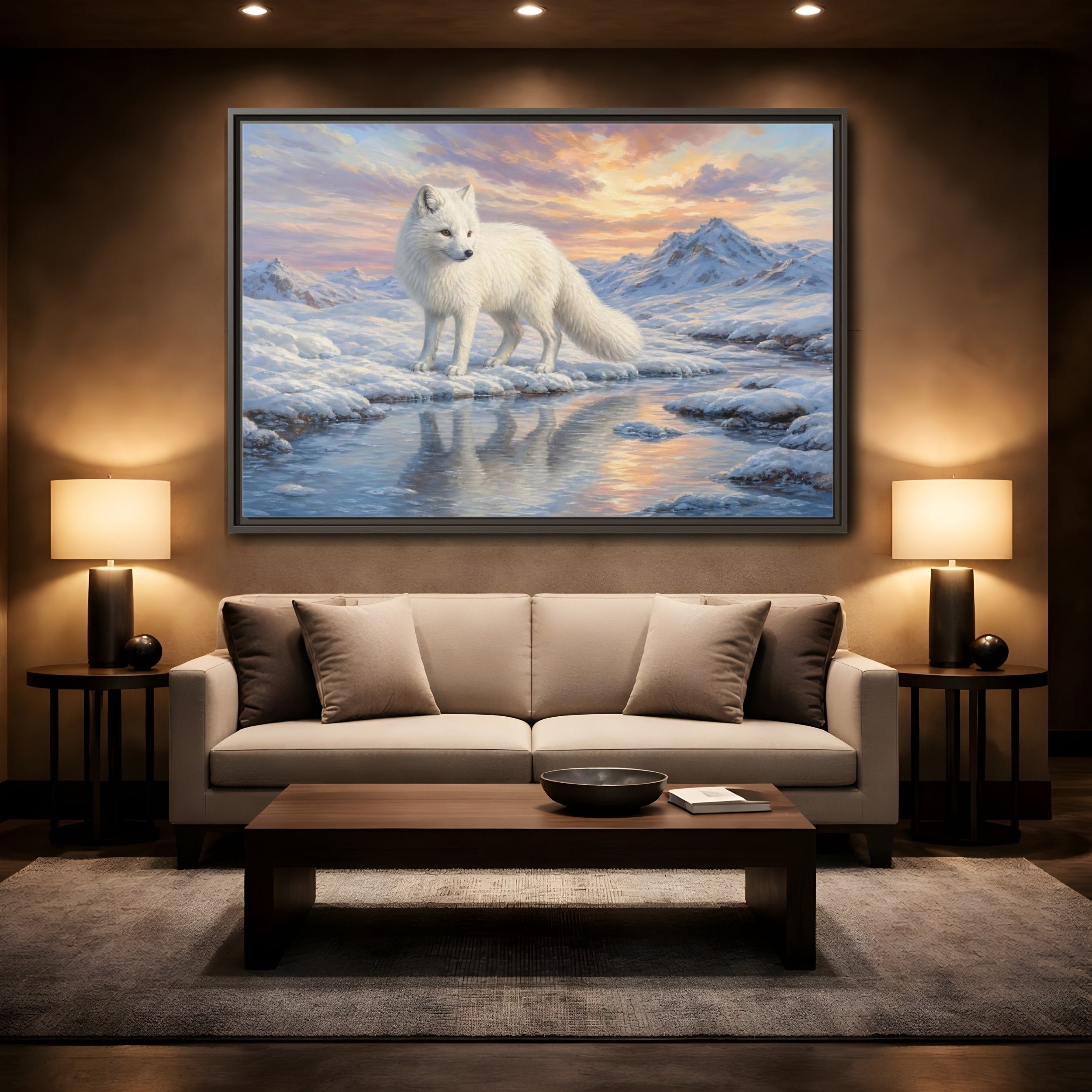 Mockup 2. Nature Arctic Fox White Fox Arctic shown as stretched canvas wall art