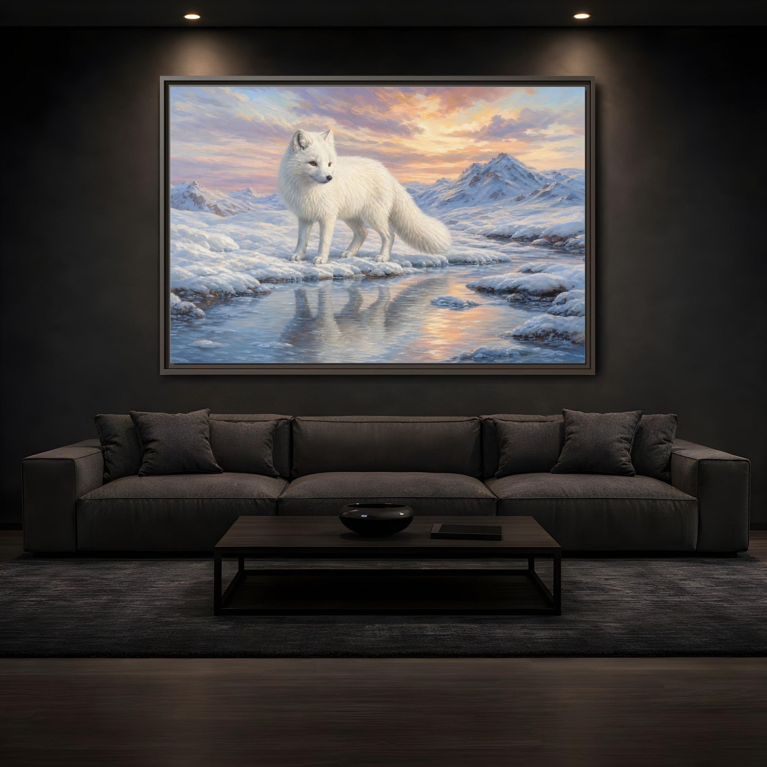 Mockup 3. Nature Arctic Fox White Fox Arctic shown as stretched canvas wall art