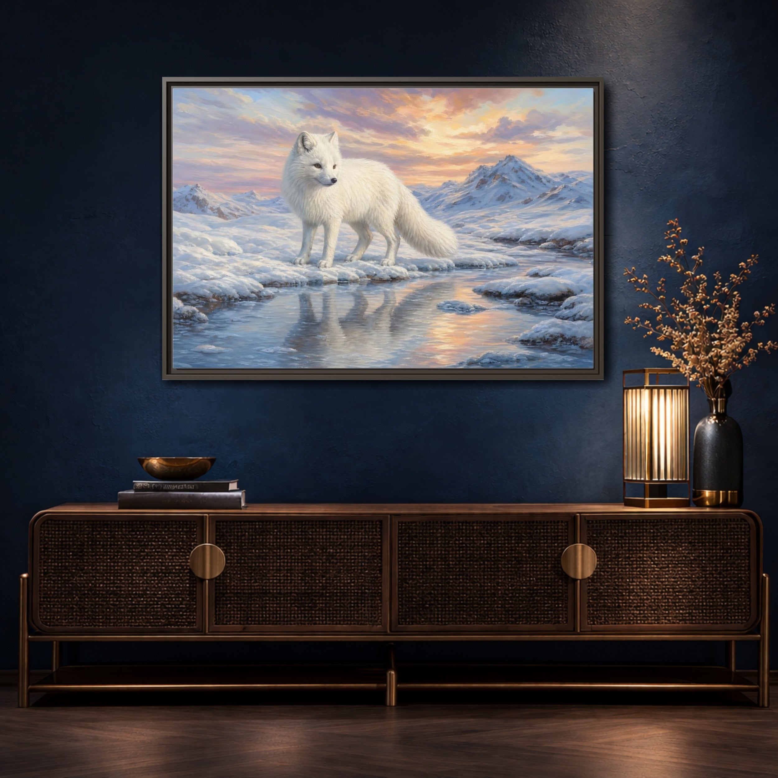 Mockup 4. Nature Arctic Fox White Fox Arctic shown as stretched canvas wall art