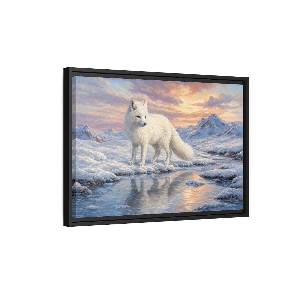 Side Mockup 3. Nature Arctic Fox White Fox Arctic shown as stretched canvas wall art