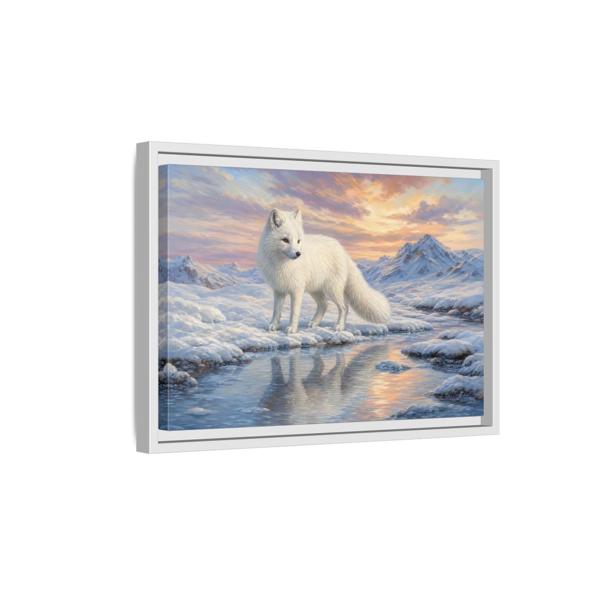 Side Mockup 4. Nature Arctic Fox White Fox Arctic shown as stretched canvas wall art