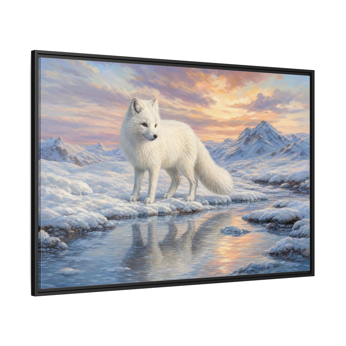 Side Mockup 12. Nature Arctic Fox White Fox Arctic shown as stretched canvas wall art