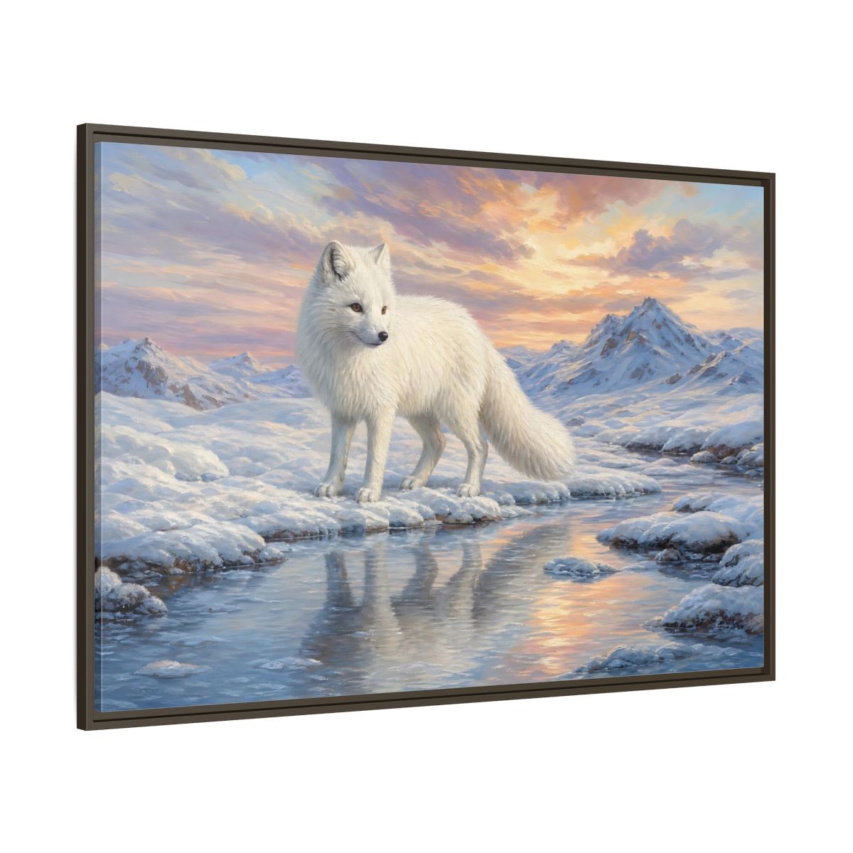Side Mockup 8. Nature Arctic Fox White Fox Arctic shown as stretched canvas wall art