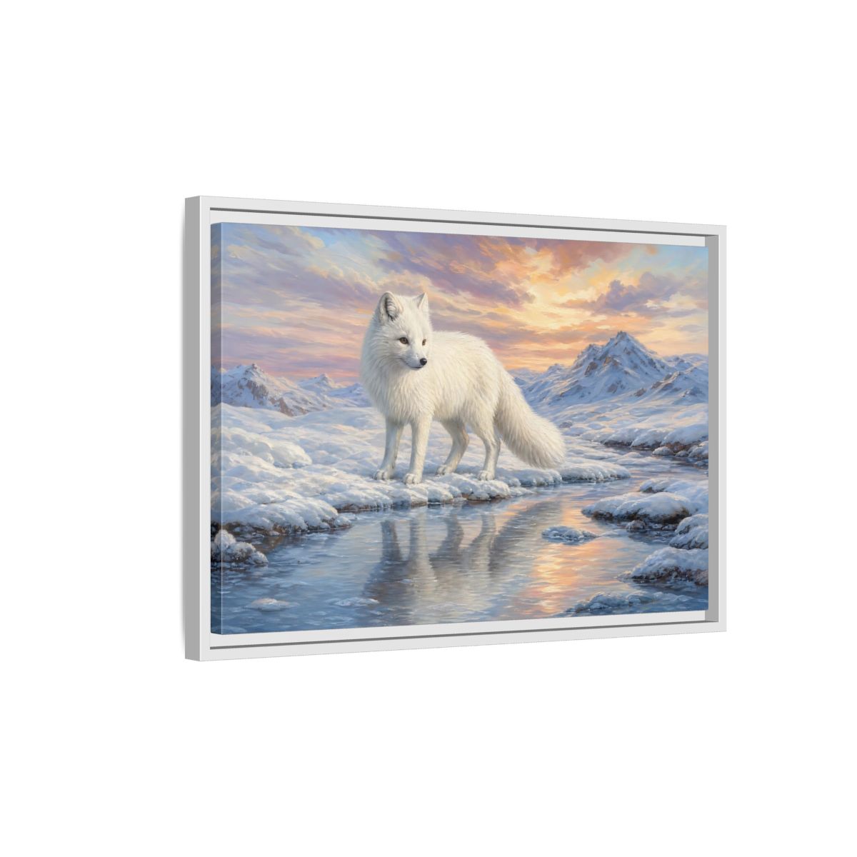 Side Mockup 1. Nature Arctic Fox White Fox Arctic shown as stretched canvas wall art