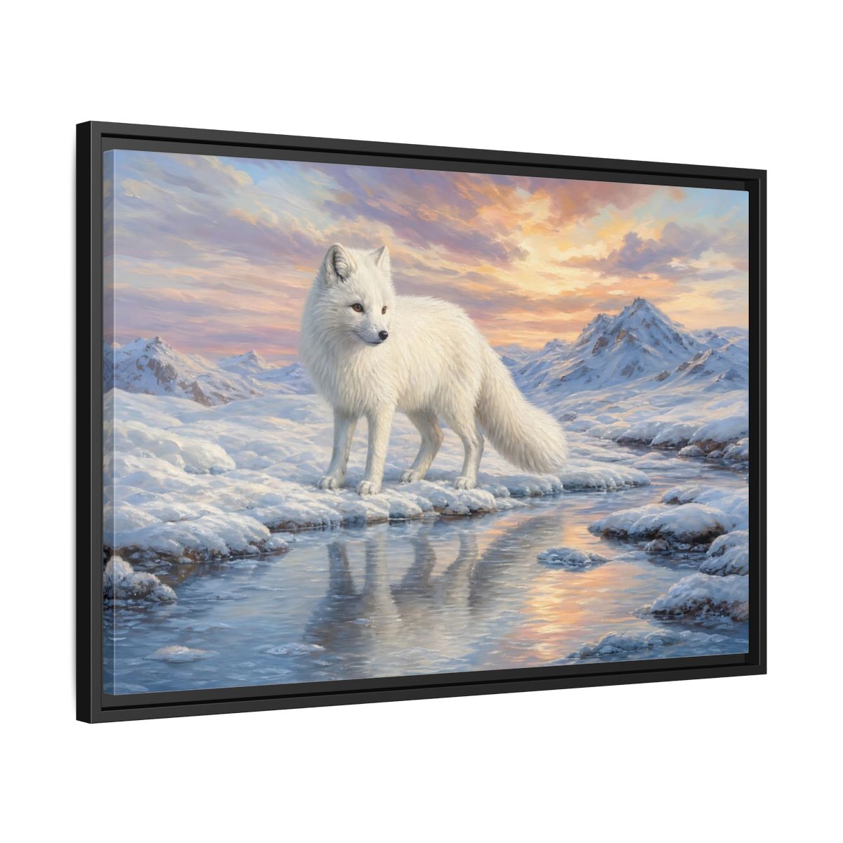 Side Mockup 14. Nature Arctic Fox White Fox Arctic shown as stretched canvas wall art
