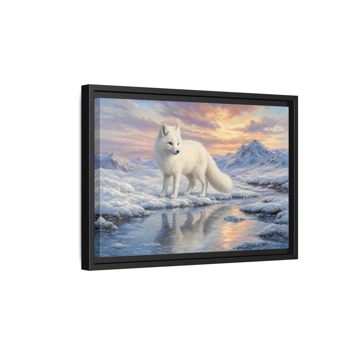 Side Mockup 6. Nature Arctic Fox White Fox Arctic shown as stretched canvas wall art